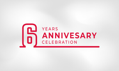 6 Year Anniversary Celebration Linked Logotype Outline Number Red Color for Celebration Event, Wedding, Greeting card, and Invitation Isolated on White Texture Background