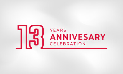 13 Year Anniversary Celebration Linked Logotype Outline Number Red Color for Celebration Event, Wedding, Greeting card, and Invitation Isolated on White Texture Background