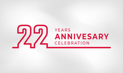 22 Year Anniversary Celebration Linked Logotype Outline Number Red Color for Celebration Event, Wedding, Greeting card, and Invitation Isolated on White Texture Background