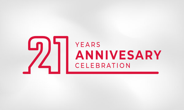 21 Year Anniversary Celebration Linked Logotype Outline Number Red Color for Celebration Event, Wedding, Greeting card, and Invitation Isolated on White Texture Background