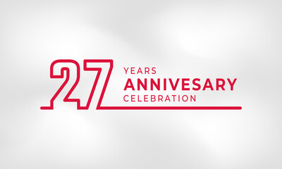 27 Year Anniversary Celebration Linked Logotype Outline Number Red Color for Celebration Event, Wedding, Greeting card, and Invitation Isolated on White Texture Background