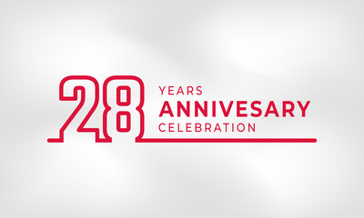 28 Year Anniversary Celebration Linked Logotype Outline Number Red Color for Celebration Event, Wedding, Greeting card, and Invitation Isolated on White Texture Background