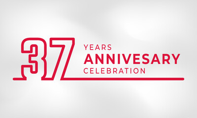 37 Year Anniversary Celebration Linked Logotype Outline Number Red Color for Celebration Event, Wedding, Greeting card, and Invitation Isolated on White Texture Background