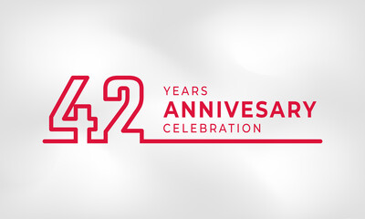 42 Year Anniversary Celebration Linked Logotype Outline Number Red Color for Celebration Event, Wedding, Greeting card, and Invitation Isolated on White Texture Background