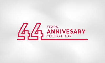 44 Year Anniversary Celebration Linked Logotype Outline Number Red Color for Celebration Event, Wedding, Greeting card, and Invitation Isolated on White Texture Background