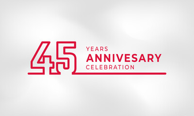 45 Year Anniversary Celebration Linked Logotype Outline Number Red Color for Celebration Event, Wedding, Greeting card, and Invitation Isolated on White Texture Background
