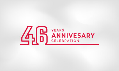 46 Year Anniversary Celebration Linked Logotype Outline Number Red Color for Celebration Event, Wedding, Greeting card, and Invitation Isolated on White Texture Background