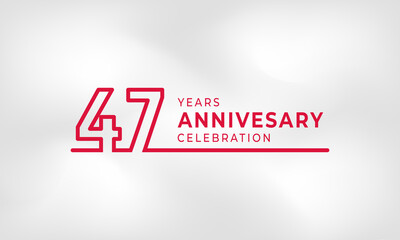 47 Year Anniversary Celebration Linked Logotype Outline Number Red Color for Celebration Event, Wedding, Greeting card, and Invitation Isolated on White Texture Background