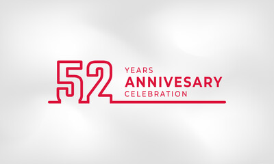 52 Year Anniversary Celebration Linked Logotype Outline Number Red Color for Celebration Event, Wedding, Greeting card, and Invitation Isolated on White Texture Background