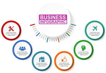 Business infographic template for presentation, chart, flat design editable vector diagram, graph with 6 options  ready to use