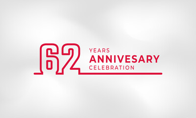 62 Year Anniversary Celebration Linked Logotype Outline Number Red Color for Celebration Event, Wedding, Greeting card, and Invitation Isolated on White Texture Background
