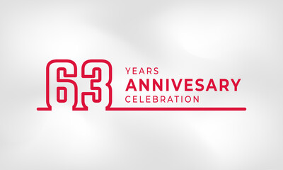 63 Year Anniversary Celebration Linked Logotype Outline Number Red Color for Celebration Event, Wedding, Greeting card, and Invitation Isolated on White Texture Background