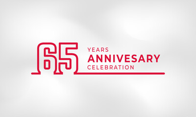 65 Year Anniversary Celebration Linked Logotype Outline Number Red Color for Celebration Event, Wedding, Greeting card, and Invitation Isolated on White Texture Background