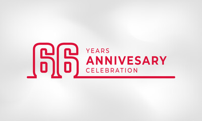 66 Year Anniversary Celebration Linked Logotype Outline Number Red Color for Celebration Event, Wedding, Greeting card, and Invitation Isolated on White Texture Background