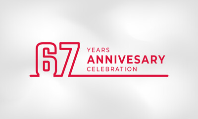 67 Year Anniversary Celebration Linked Logotype Outline Number Red Color for Celebration Event, Wedding, Greeting card, and Invitation Isolated on White Texture Background