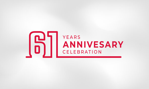 61 Year Anniversary Celebration Linked Logotype Outline Number Red Color for Celebration Event, Wedding, Greeting card, and Invitation Isolated on White Texture Background