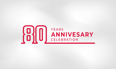 80 Year Anniversary Celebration Linked Logotype Outline Number Red Color for Celebration Event, Wedding, Greeting card, and Invitation Isolated on White Texture Background
