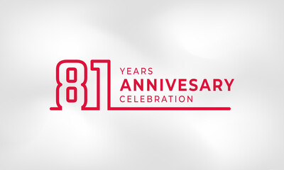 81 Year Anniversary Celebration Linked Logotype Outline Number Red Color for Celebration Event, Wedding, Greeting card, and Invitation Isolated on White Texture Background