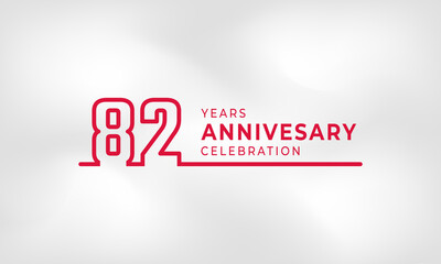82 Year Anniversary Celebration Linked Logotype Outline Number Red Color for Celebration Event, Wedding, Greeting card, and Invitation Isolated on White Texture Background