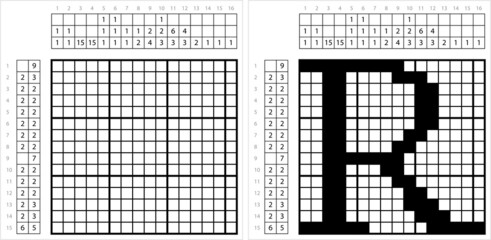 Fototapeta premium Alphabet R Nonogram Pixel Art M_2201001