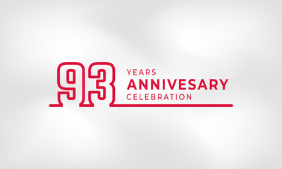 93 Year Anniversary Celebration Linked Logotype Outline Number Red Color for Celebration Event, Wedding, Greeting card, and Invitation Isolated on White Texture Background