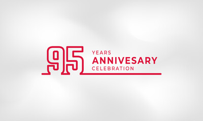 95 Year Anniversary Celebration Linked Logotype Outline Number Red Color for Celebration Event, Wedding, Greeting card, and Invitation Isolated on White Texture Background