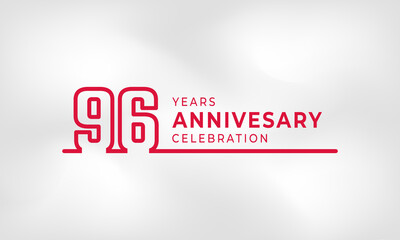 96 Year Anniversary Celebration Linked Logotype Outline Number Red Color for Celebration Event, Wedding, Greeting card, and Invitation Isolated on White Texture Background