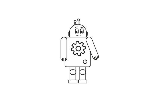 illustrated animation of the robot. The robot greets on the moon.