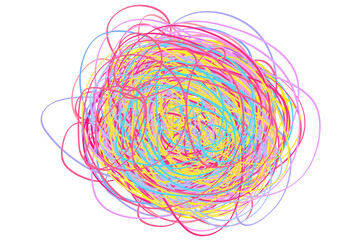 Colorful tangled on white. Chaos pattern. Scribble sketch. Bright background with array of lines. Intricate chaotic texture. Art creation. Print for polygraphy, posters and t-shirts