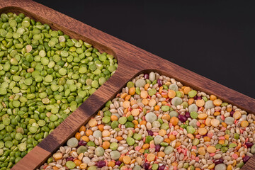 close up green ,yellow  peas and beans mix background