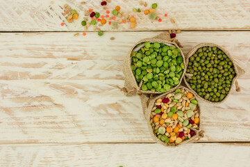 close up green ,yellow  peas and beans mix background