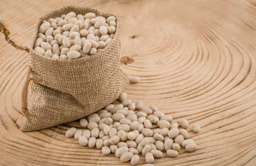 Food background of healthy dried  white  beans