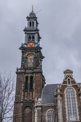 Western Church (Westerkerk, 1620 - 1631) - a Dutch Protestant church in Amsterdam. It lies in the most western part of the Grachtengordel neighborhood. Amsterdam, The Netherlands.