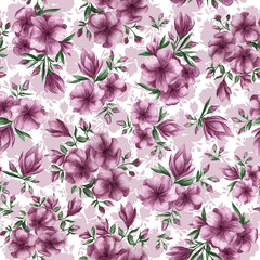 seamless pattern fabric background pink flower watercolor bezszwowy wzór kwiatowy  - obrazy, fototapety, plakaty