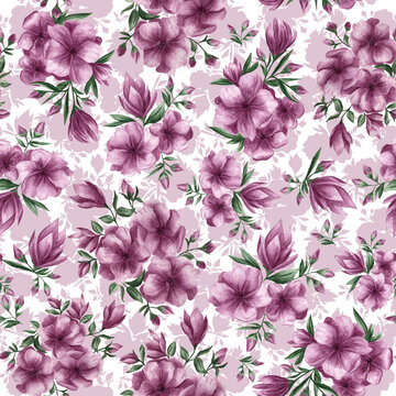 seamless pattern fabric background pink flower watercolor bezszwowy wzór kwiatowy 