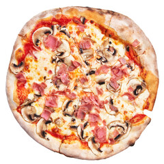 Single prosciutto e funghi italian pizza isolated over white background