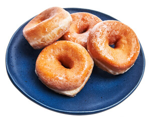  Plate of glazed doughnuts isolated over white background