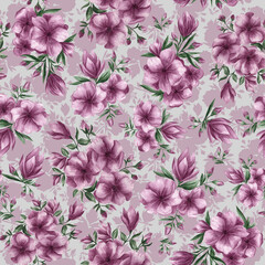 seamless pattern fabric background pink flower watercolor bezszwowy wzór kwiatowy - obrazy, fototapety, plakaty