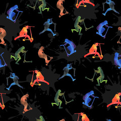 seamless pattern fabric background color scooter bezszwowy wzór hulajnoga sport - obrazy, fototapety, plakaty