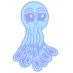 Cute Happy Blue Cartoon Octopus Logo Mascot Illustration Design