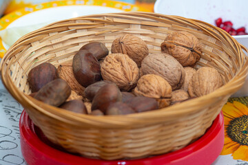 Oily dried fruit in basket