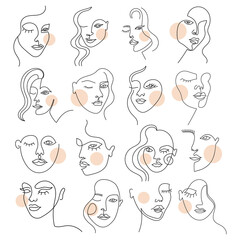 Vector woman face line simple portrait collection