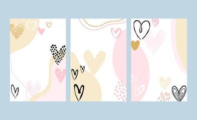 Love poster design collection. Heart pink cards