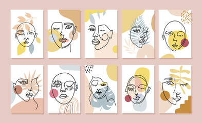 Abstract face modern colorful cover design template. Hand drawn cards, posters