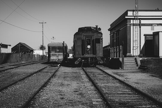 Historic trains parked at the railroad station