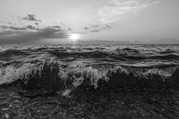 Fototapety  Ocean Beach Wave Sunset Black And White