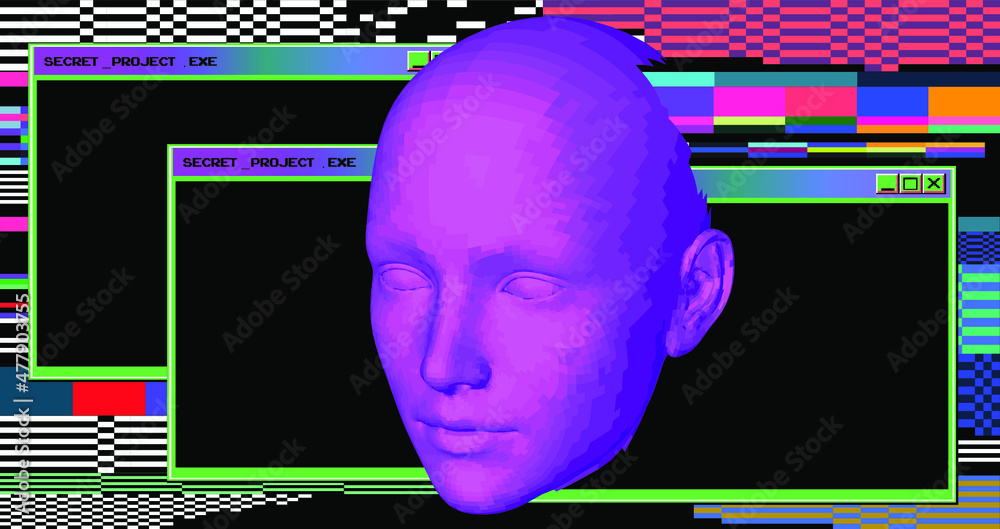 Poster 3d low poly model of a human head. conceptual illustration of artificial intelligence and cyber secu