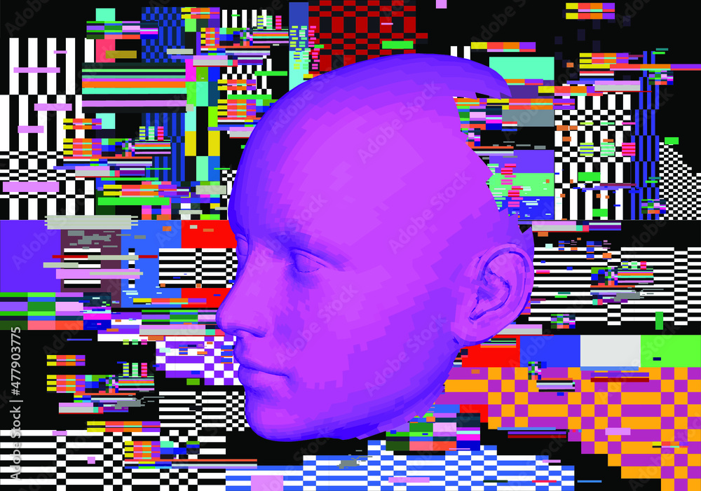 Aufkleber 3d low poly model of a human head. conceptual illustration of artificial intelligence and cyber secu