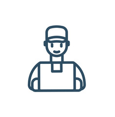 Delivery man worker editable line icon. linear style sign for mobile concept and web design. Courier delivery box outline vector icon. Symbol, logo illustration.