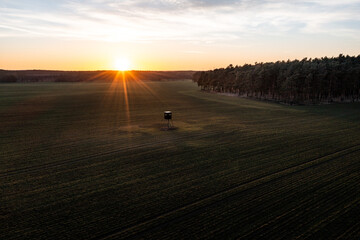 Jägerstand in Brandenburg im Sonnenuntergang